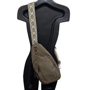 Antik Kraft Cognac Sling Bag Crossbody Guitar Strap Seven Pocket Adjustable Army